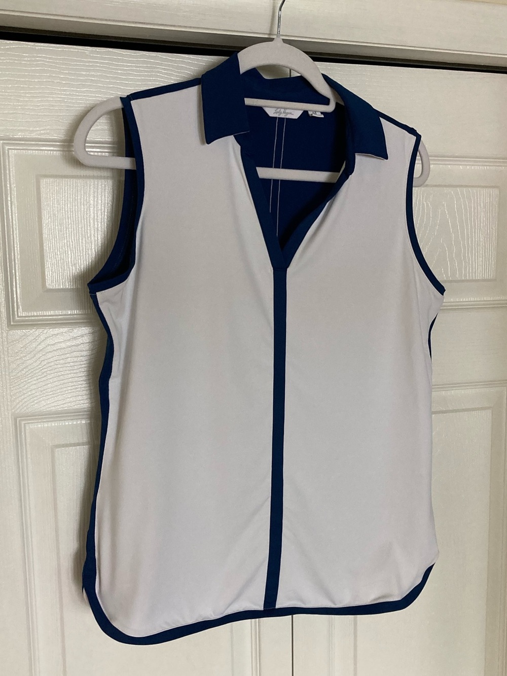 Lady Hagen White Sleeveless Golf Top with Navy Trim